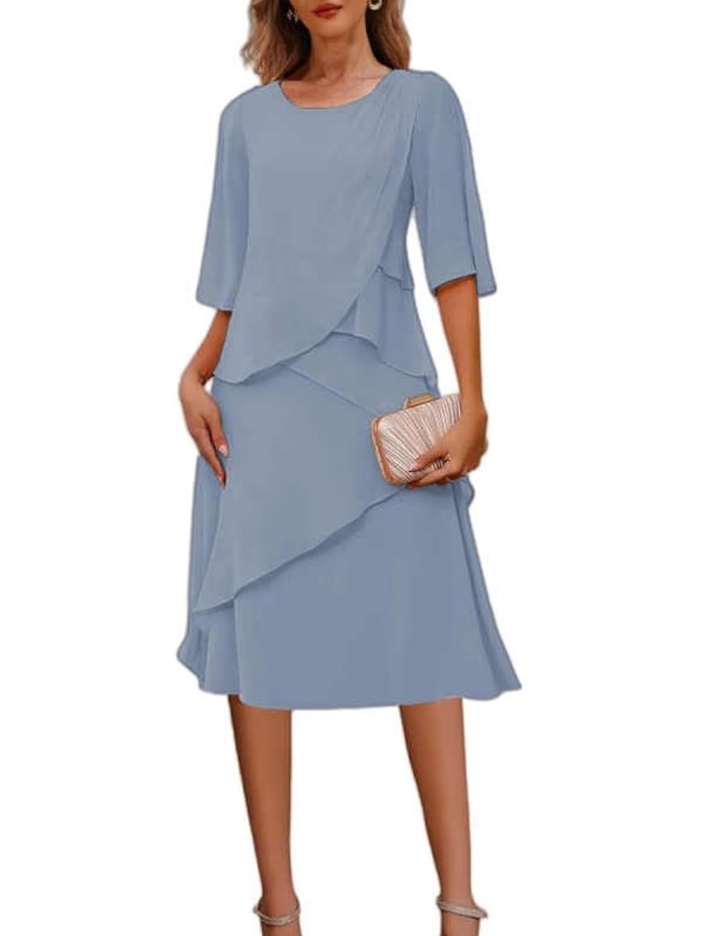 Elegant Light Blue Layered Midi Dress
